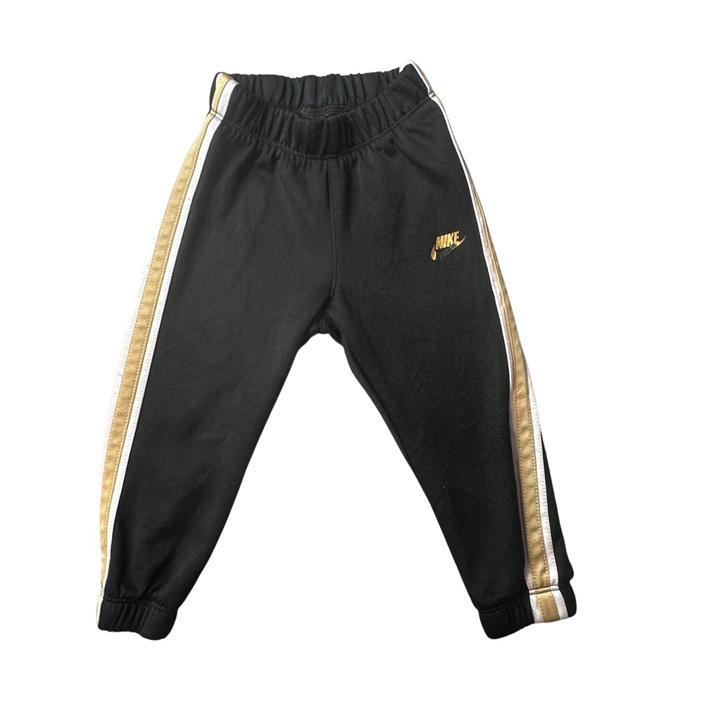Nike Track Pants Kids 18M Black Gold Stripe‎ Joggers Athletic Sweats 807421-095